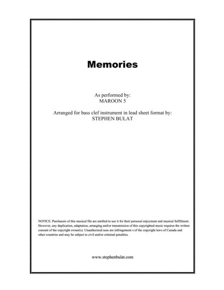 Free Sheet Music Memories Maroon 5 Lead Sheet In Bass Clef For Cello Bassoon Trombone Or Bass Guitar Key Of D