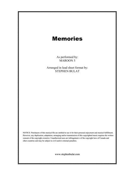 Memories Maroon 5 Lead Sheet Key Of C Sheet Music