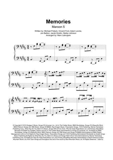 Free Sheet Music Memories Maroon 5 Piano Late Intermediate