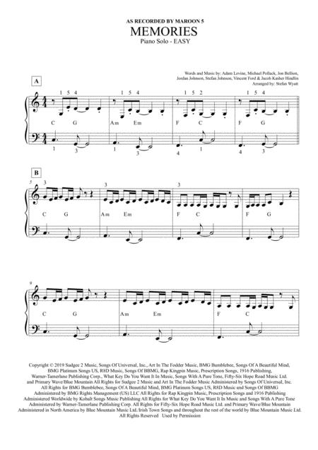 Free Sheet Music Memories Maroon 5 Piano Solo Easy