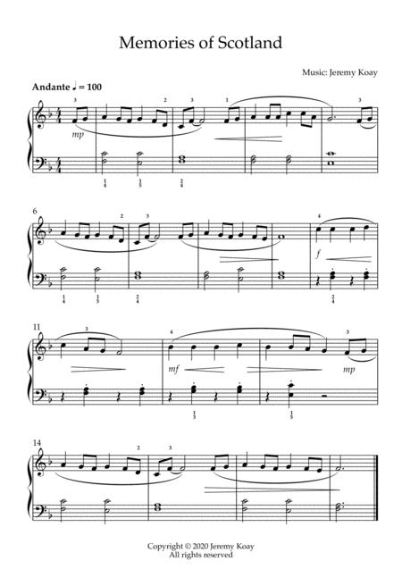 Memories Of Scotland Beginner And Early Intermediate Solo Piano Sheet Music