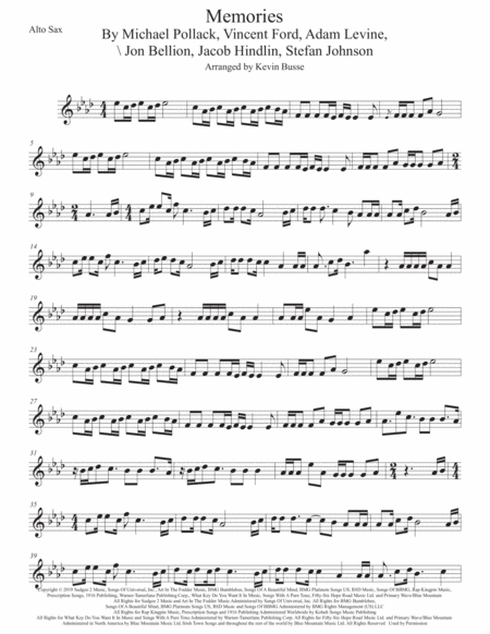 Memories Original Key Alto Sax Sheet Music