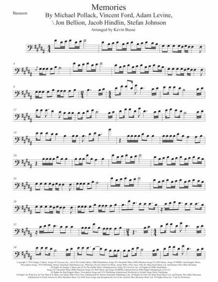 Free Sheet Music Memories Original Key Bassoon