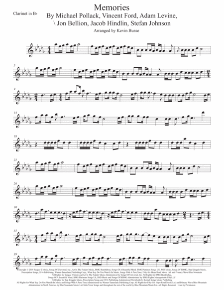 Memories Original Key Clarinet Sheet Music