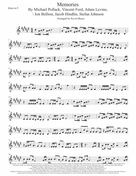 Free Sheet Music Memories Original Key Horn In F