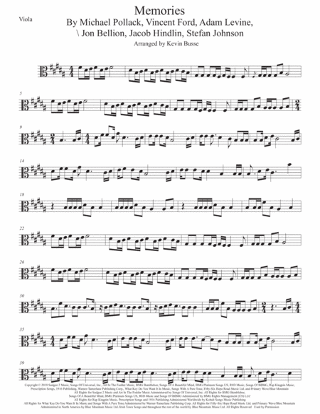 Free Sheet Music Memories Original Key Viola