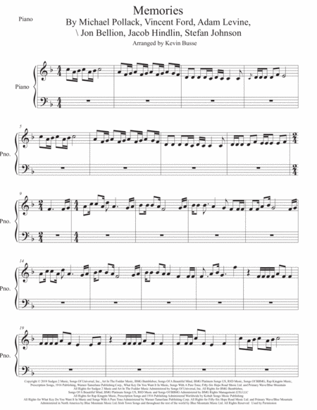 Memories Piano Sheet Music