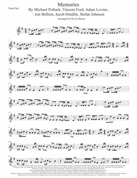 Memories Tenor Sax Sheet Music