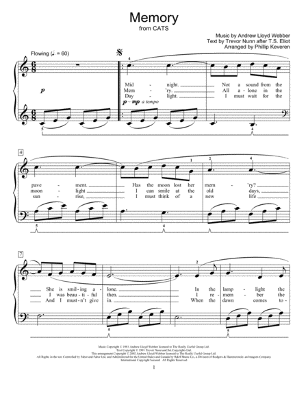 Memory From Cats Arr Phillip Keveren Sheet Music