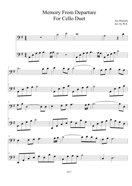 Free Sheet Music Memory From Departure For Cello Duet