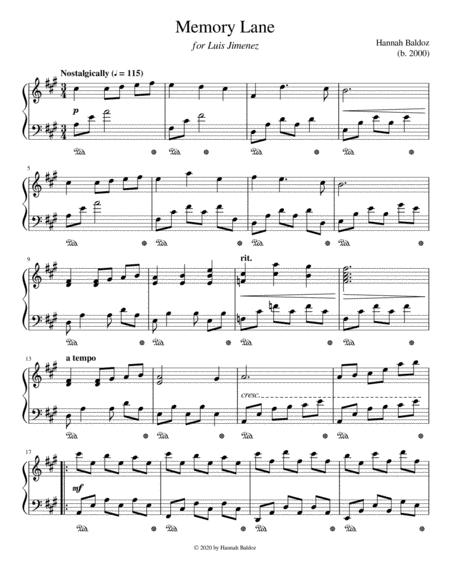 Free Sheet Music Memory Lane Hannah Baldoz