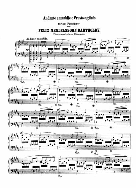 Mendelssohn Andante Cantabile E Presto Agitato Woo 6 Complete Version Sheet Music