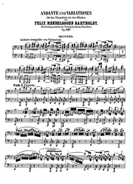 Mendelssohn Andante Con Variazioni In Bb Major For Piano Four Hands Op 83a Complete Version Sheet Music