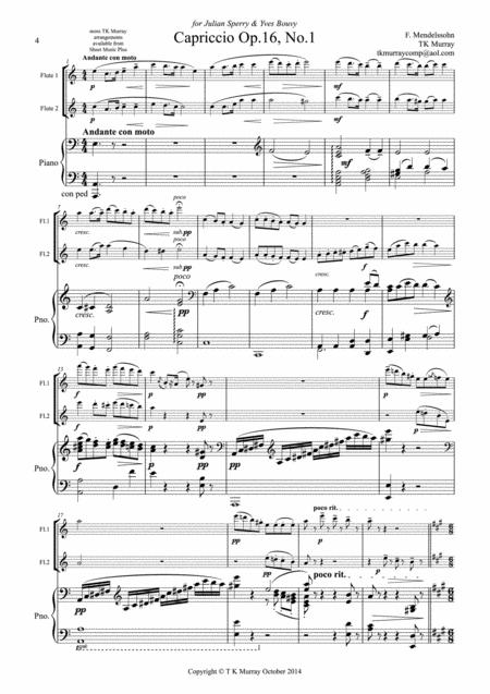 Free Sheet Music Mendelssohn Capriccio Op16 No1 Flute Duo 2 Flutes Flute Group