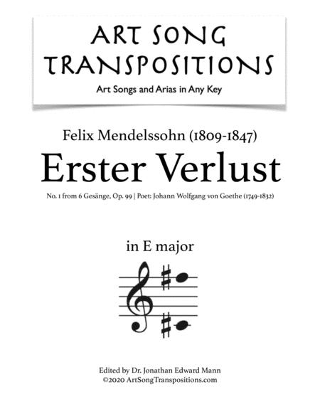 Mendelssohn Erster Verlust Op 99 No 1 Transposed To E Major Sheet Music