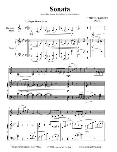 Mendelssohn Sonata Op 45 For Baritone Horn Piano Sheet Music