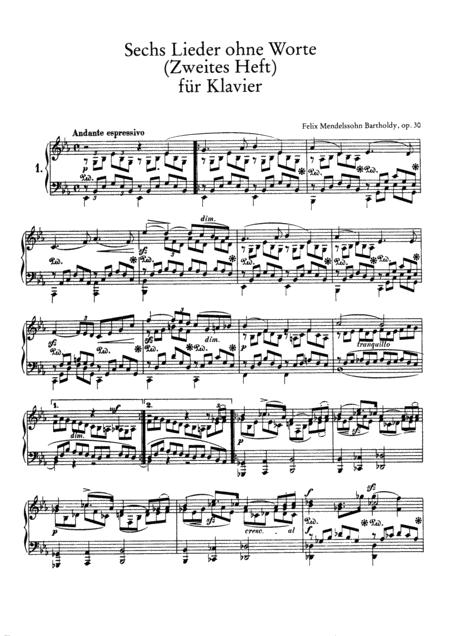 Mendelssohn Songs Without Words Op 30 No 1 In Eb Major Complete Version Sheet Music