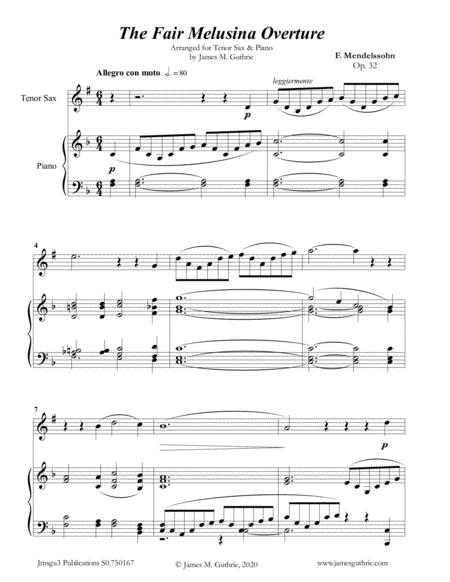 Free Sheet Music Mendelssohn The Fair Melusina Overture Op 32 For Tenor Sax Piano