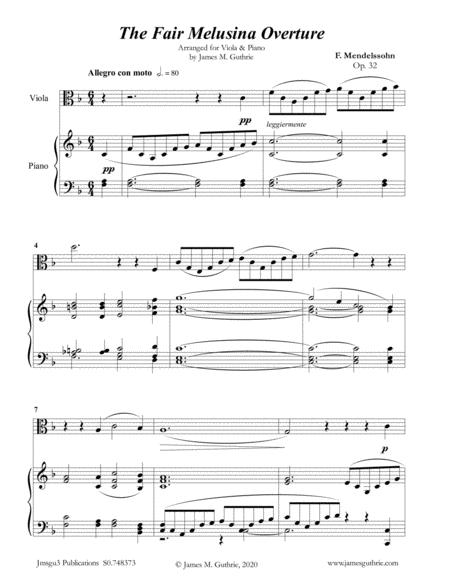 Free Sheet Music Mendelssohn The Fair Melusina Overture Op 32 For Viola Piano