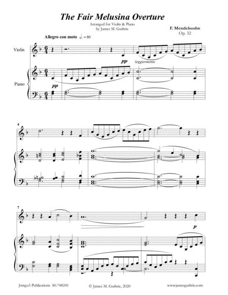 Mendelssohn The Fair Melusina Overture Op 32 For Violin Piano Sheet Music