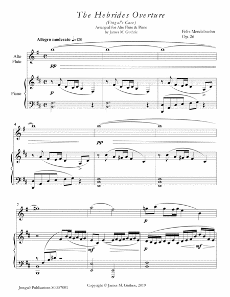 Free Sheet Music Mendelssohn The Hebrides Overture For Alto Flute Piano