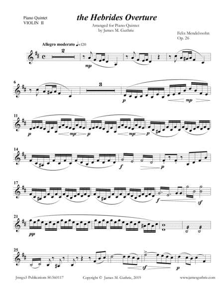 Mendelssohn The Hebrides Overture For Piano Quintet Sheet Music