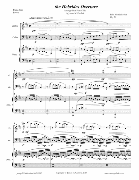 Free Sheet Music Mendelssohn The Hebrides Overture For Piano Trio