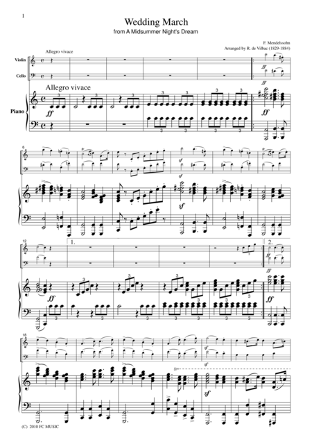 Mendelssohn Wedding March For Piano Trio Pm101 Sheet Music