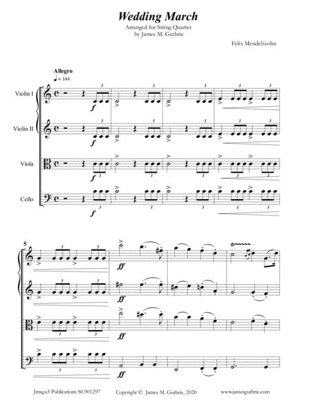 Mendelssohn Wedding March For String Quartet Sheet Music