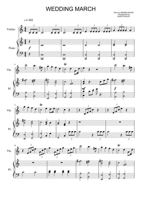 Mendelssohn Wedding March For Violin And Piano Sheet Music