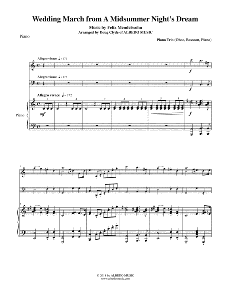 Mendelssohn Wedding March From A Midsummer Nights Dream For Oboe Bassoon Piano Sheet Music