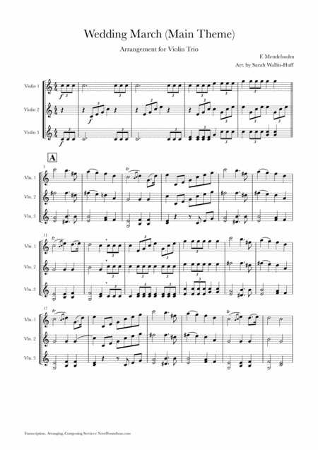 Free Sheet Music Mendelssohn Wedding March Main Theme For Three Violins