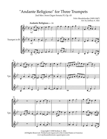 Free Sheet Music Mendelssohns Andante Religioso For Three Trumpets