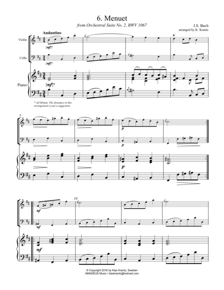 Free Sheet Music Menuet And Badinerie Form Suite 2 Bwv 1067 For Piano Trio