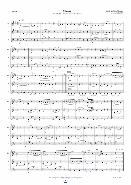 Menuet From Divertimento For Three Horns Sheet Music