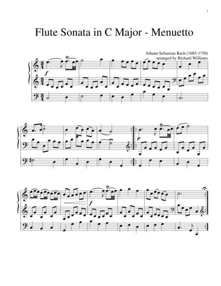 Free Sheet Music Menuet From Flute Sonata In C