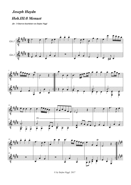 Menuet From String Quartet Hob Iii 8 For Guitar Duet Sheet Music