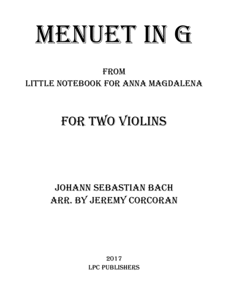 Free Sheet Music Menuet In G For Two Violins