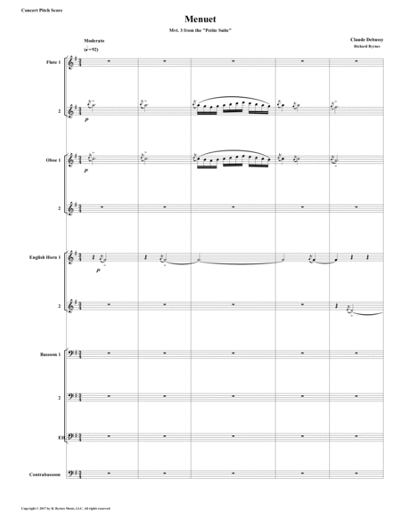 Menuet Mvt 3 From Debussys Petite Suite For Double Reed Octet 2 Flutes Sheet Music