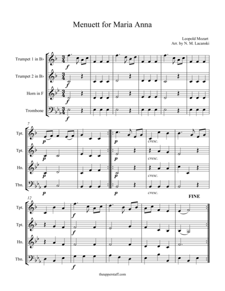 Free Sheet Music Menuett For Maria Anna