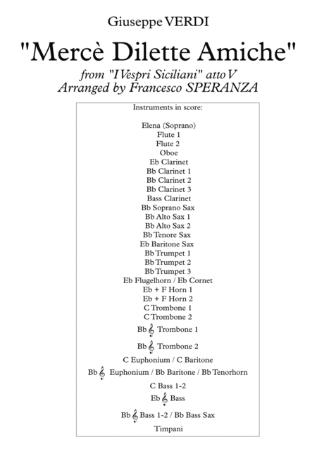 Merc Dilette Amiche From I Vespri Siciliani Atto V For Voice And Concert Band Sheet Music