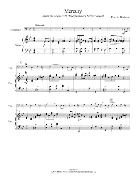 Free Sheet Music Mercury Beginner Level Trombone Solo