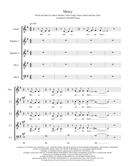 Mercy A Cappella Sheet Music