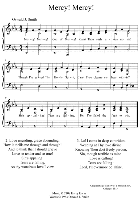 Mercy Mercy God Of Mercy A New Tune To This Wonderful Oswald Smith Poem Sheet Music