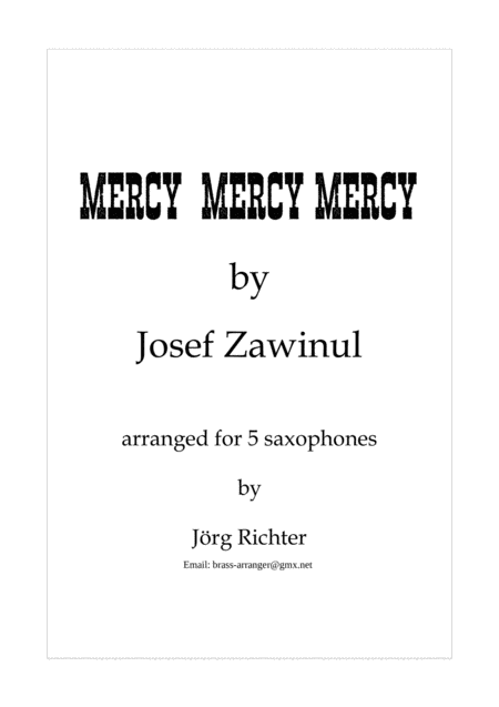 Mercy Mercy Mercy For Saxophone Quintet Sheet Music