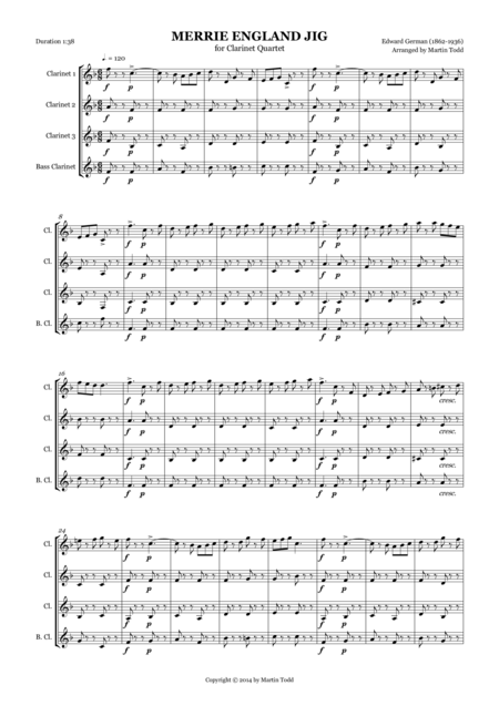 Merrie England Jig For Clarinet Quartet Sheet Music