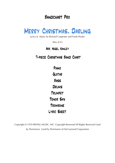 Free Sheet Music Merry Christmas Darling 7pc Christmas Band Chart