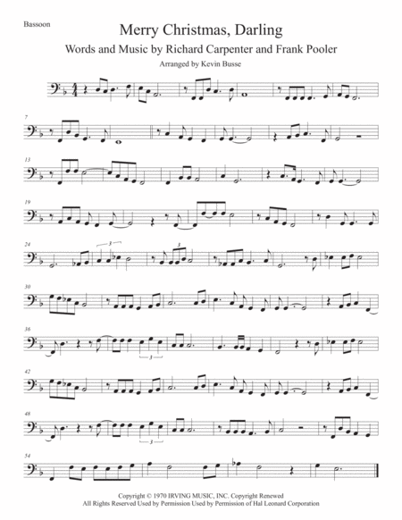 Free Sheet Music Merry Christmas Darling Bassoon