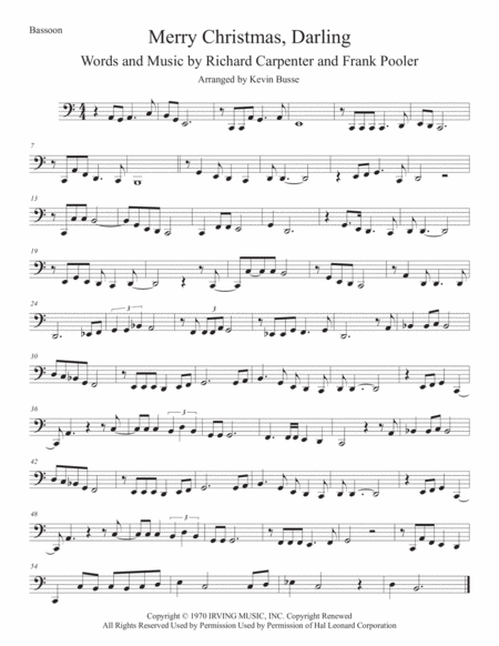 Free Sheet Music Merry Christmas Darling Easy Key Of C Bassoon