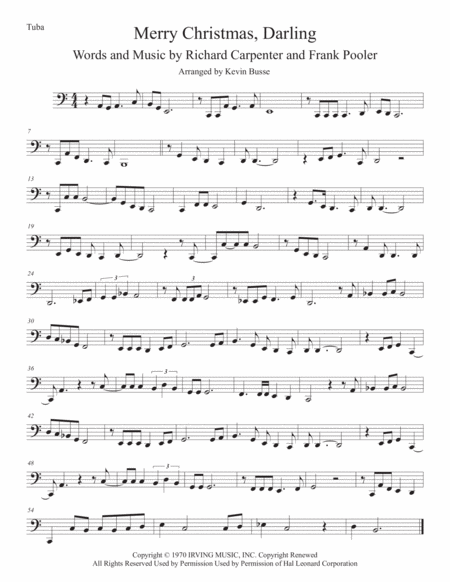 Free Sheet Music Merry Christmas Darling Easy Key Of C Tuba